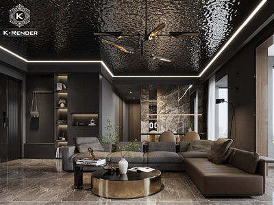 K-render: Mysterious and luxurious black interior design apartme