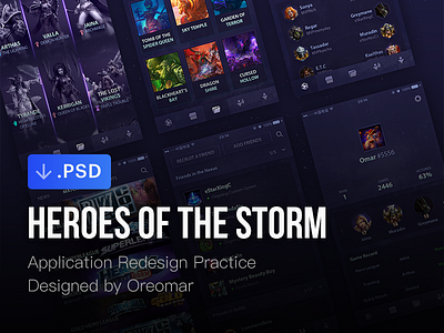 HOTS app redesign pratice - free psd blizzard dark free game psd ui