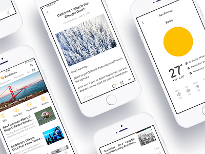 Bendinews - Branding & App Redesign app b gui local logo news simple ui weather white