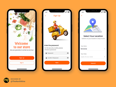 Sign up screens design for Grocery shopping app.