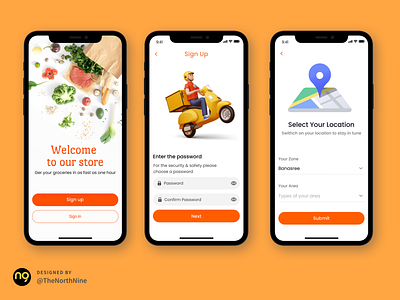 Sign up screens design for Grocery shopping app. app app design branding design graphic design grocery app design illustration logo mobile app motion graphics saas sign up screens ui user experience user interface ux uxui vector web design