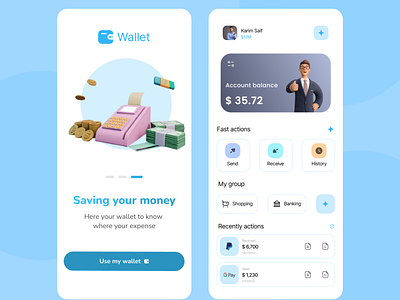 Home page and splash screen designs for Wallet app. 3d animation app app design branding design graphic design illustration landing page logo mobile app modern apps motion graphics trending ui uiux ux uxui vector
