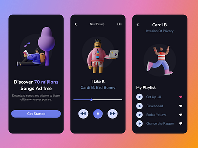 3D Music app design for millennials