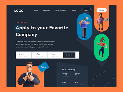 Landing page design for online Jobs 3d animation app app design branding design graphic design illustration jobs landing page logo motion graphics treatment trending ui usa ux vector web app website design