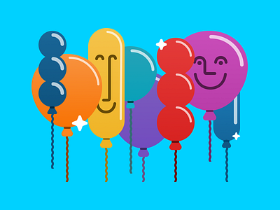 The Party Crowd application balloons bright figma happy illustration product design smile successful vector