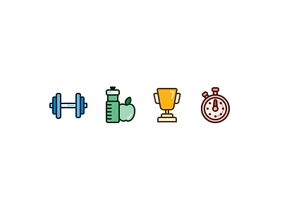 Fitness Goals - Icon Set apple clock diet dumbbell exercise fitness icons stopwatch timer trophy water weights
