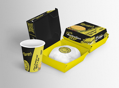 Black Yellow Burger Box branding design food graphic design