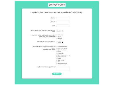 A survey Page freecodecamp survey web design