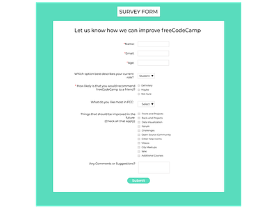 A survey Page freecodecamp survey web design