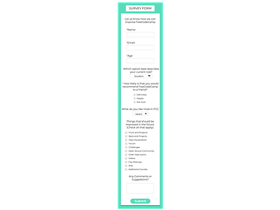 Survey page Mobile version android design freecodecamp newbie