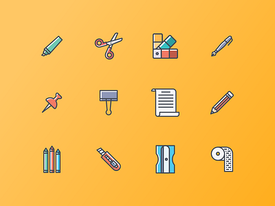 Crafting Icon pack color palette crafting cutter drawing marker paper pencil scissor sharpener stationary