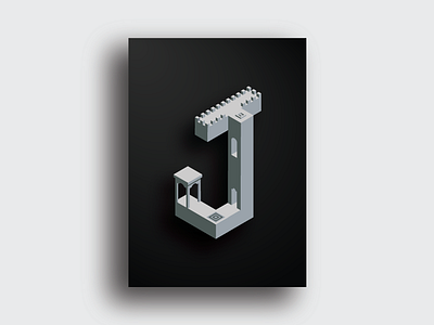Letter J alphabet architecture gate illustration isometric isometry j letter poster typography wall window