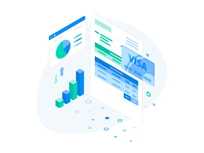 Makes fighting credit card disputes easy illustration bar chart credit card disputes feature form graph grow isometric isometry payment report web