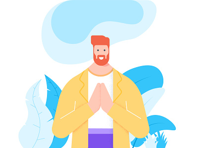 Welcome Illustration character design flat greeting illustration man namaste plants sign in sign up ui welcome