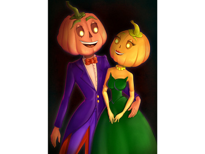 Mr. & Mrs. Pumpkin cartoon character couple cute design halloween illustration love party pumpkin