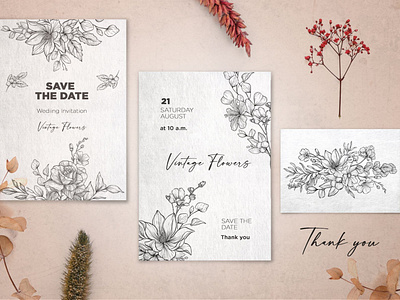 Vintage flowers assets in line art style