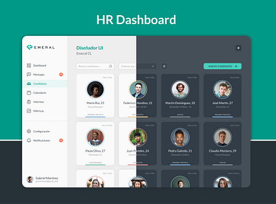 HR Dashboard - Emeral app candidate challenge darkmode dashboard design designer headhunters hr humanresources lightmode ui uidesigner