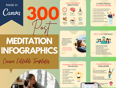 300 Meditation Infographics Templates canva template editable template instagram template meditation meditation templates mindfull post social media design social media template yoga post