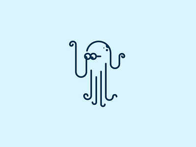 Nerdy Octopus fish illustration line icon marine octopus sea