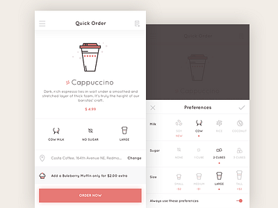 Quick Order android app cappuccino coffee order preferences quick