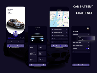 CAR BATTERY CHALLENGE app design branding case study challenge design electric vehicle illustration project prototyping ui ux vector wireframe
