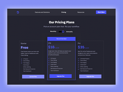 Pricing Page graphic design ui