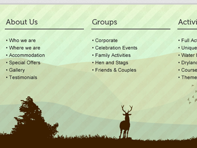 Footer design columns deer diagonal footer forest links nature navigation silhouette stripes tree