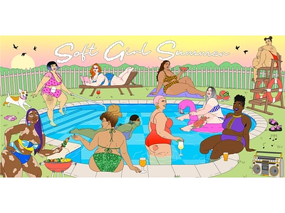 Soft Girl Summer beauty body digital diverse femininity illustration inclusive party pool positive positivity procreate soft women