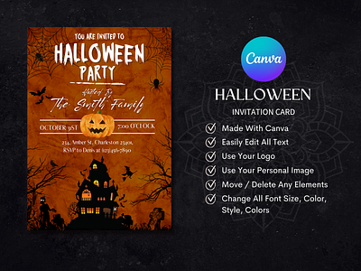 Halloween Invitation Template Made With Canva canva dark halloween halloween invitation halloween template invitation card invitation template spooky
