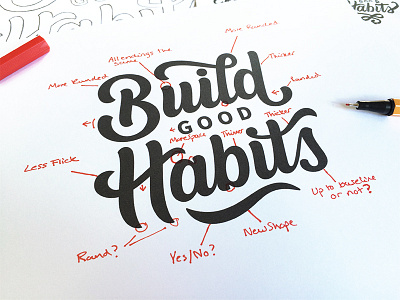 Build Good Habits Process Shot branding custom lettering custom type hand lettering lettering logo logo design logotype process typography word mark