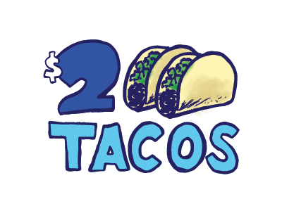 $2 Tacos hand lettering illustration tacos