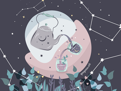 3 - Moon tea or Dessert without tea is not dessert dessert drawing illustration moon night space stars tea teatime vector vector illustration