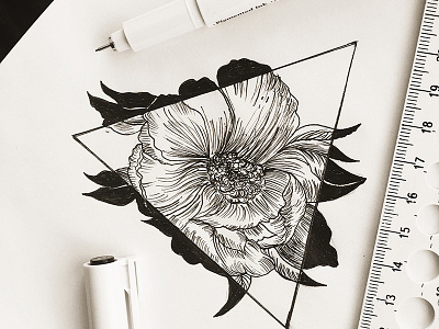 Geometry of nature art black and white dotwork flower geometry liner nature sketch