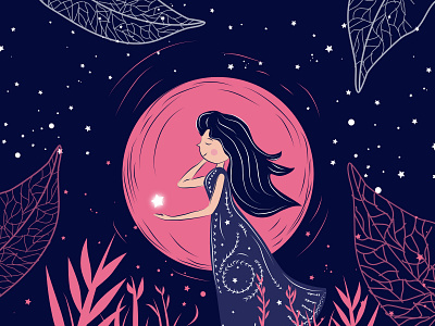 Red moon magic 🌙 art drawing girl illustration light logo moon night ornament star vector vector illustration