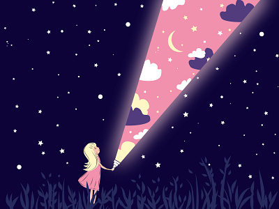 Light your way 🌟 art drawing girl illustration light moon sky star stars vector vector illustration