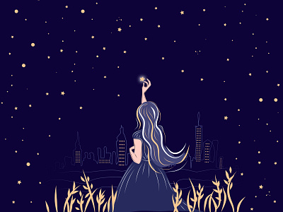 Your star 💫 art city drawing girl illustration light night peoples star stars vector vector illustration