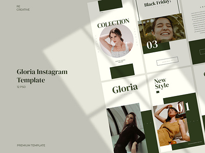 Gloria Instagram Template Stories branding fashion graphic green instagram minimal mobile sale social media stories template trendy