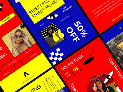 Instagram template stories - fashion blue brutalism cool display elegant fashion instagram post instagram stories instagram template layout marketing new arrival promotion red social media social media template street typography yellow