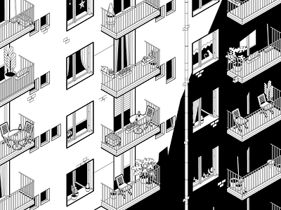 Isometric Balconies architecture balcony black and white isometric vector art