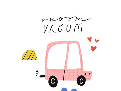 Vroom car card children cute design drawing illustration kids lettering modern scandinavian trendy typography vector