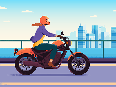 Motorcycle Lady buildings city colorful illustration lady motorcycle texture urban vector woman