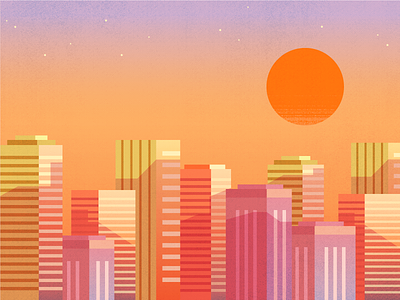 Sunset buildings city flat gradients illustration retro sunset texture vector