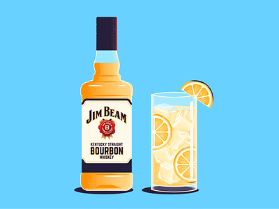Jim Beam Highball alcohol bourbon drink illustration lemon texture vector whiskey