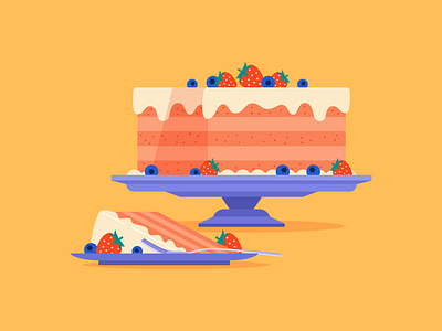 Cake blueberry cake dessert flat food illustration strawberry vector