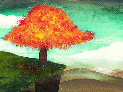 Fall, From A Cliff acrylic autumn blue fall green orange painting yellow