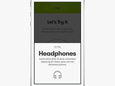 Audicus, Insert Headphones app dropshadow error headphones health icon ios iphone minimal overlay tray typography