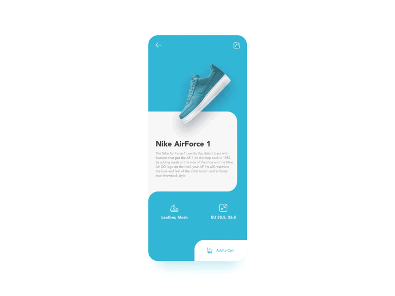 Nike AirForce animation app blue card design ecommerce ecommerce app ecommerce design flat interaction nike nike air run runner slider ui ui elements uidesign uiux ux