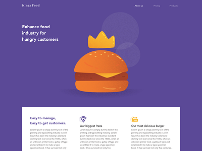 Kings food design ecommerce flat illustration landing page landing page design landingpage logo ui ui elements uidesign uiux ux vector