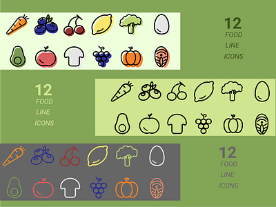 12 food line icons