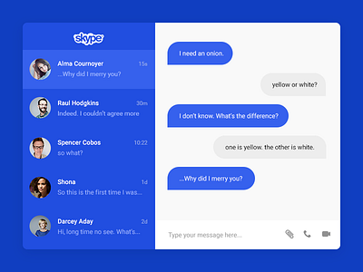 Daily UI #013 — Direct Messaging Skype Concept